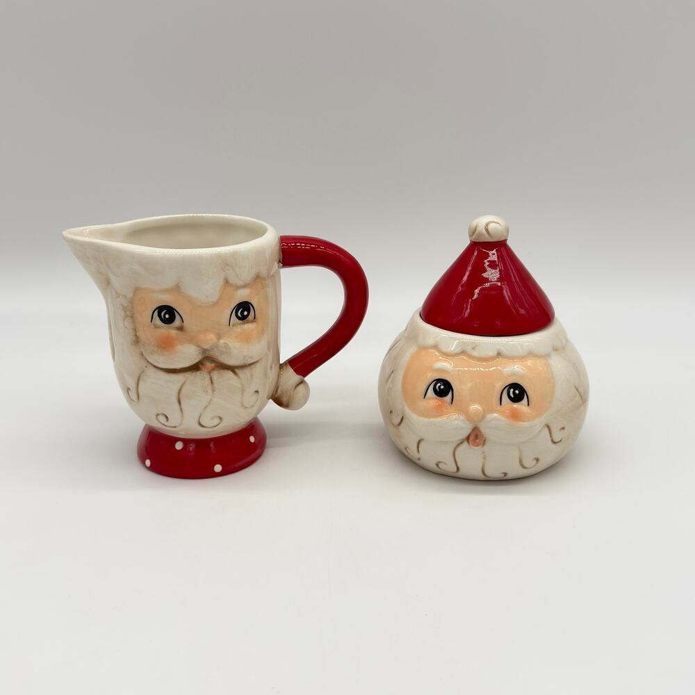 Johanna Parker Santa Claus Cream & Sugar Jar 2 Pc Set Christmas Creamer NEW